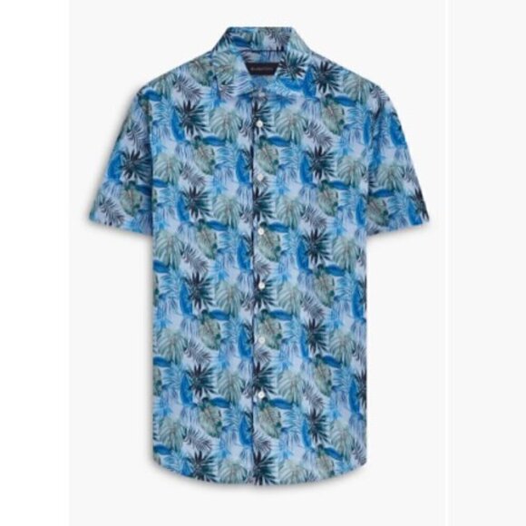 Bugatchi Shaped Fit Print Stretch‎ Cotton Short Sleeve Button-Up Shirt Large NWT - Picture 1 of 9